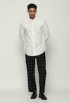 Buy_Abraham & Thakore_White 100% Cotton Poplin Print Calligraphy Kantha Shirt _at_Aza_Fashions