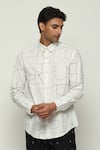 Abraham & Thakore_White 100% Cotton Poplin Print Calligraphy Kantha Shirt _Online_at_Aza_Fashions