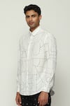 Buy_Abraham & Thakore_White 100% Cotton Poplin Print Calligraphy Kantha Shirt _Online_at_Aza_Fashions