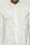 Abraham & Thakore_White 100% Cotton Poplin Print Calligraphy Kantha Shirt _at_Aza_Fashions