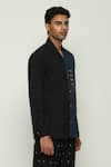 Buy_Abraham & Thakore_Black 100% Cotton Poplin Placement Print Block Two Tone Shirt _Online_at_Aza_Fashions