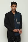 Shop_Abraham & Thakore_Black 100% Cotton Poplin Placement Print Block Two Tone Shirt 