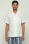 Abraham & Thakore_White 100% Cotton Poplin Print Calligraphy Kantha Shirt _Online_at_Aza_Fashions