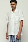 Buy_Abraham & Thakore_White 100% Cotton Poplin Print Calligraphy Kantha Shirt _Online_at_Aza_Fashions