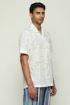 Shop_Abraham & Thakore_White 100% Cotton Poplin Print Calligraphy Kantha Shirt _Online_at_Aza_Fashions