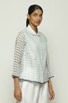 Shop_Abraham & Thakore_Blue Silk Checkered Collared Pattern Shirt _Online_at_Aza_Fashions