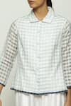 Buy_Abraham & Thakore_Blue Silk Checkered Collared Pattern Shirt 