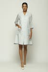 Buy_Abraham & Thakore_Blue Silk Checkered Lapel Collar Pattern Shirt Dress _at_Aza_Fashions