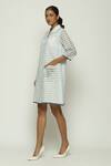 Buy_Abraham & Thakore_Blue Silk Checkered Lapel Collar Pattern Shirt Dress _Online_at_Aza_Fashions