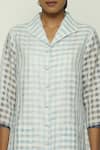 Buy_Abraham & Thakore_Blue Silk Checkered Lapel Collar Pattern Shirt Dress 