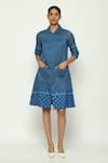 Buy_Abraham & Thakore_Blue Silk Embellished Sequin Collared Dress _at_Aza_Fashions