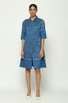 Abraham & Thakore_Blue Silk Embellished Sequin Collared Dress _Online_at_Aza_Fashions