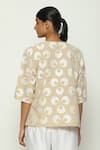 Shop_Abraham & Thakore_Beige 100% Cottopn Compact Voile V Neck Ottoman Moon Pattern Top _at_Aza_Fashions