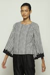 Abraham & Thakore_Black 100% Cottopn Compact Voile Printed Round Crewel Top _Online_at_Aza_Fashions