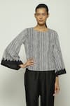 Buy_Abraham & Thakore_Black 100% Cottopn Compact Voile Printed Round Crewel Top _Online_at_Aza_Fashions