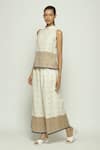 Buy_Abraham & Thakore_Off White 100% Cotton Jamdani High Neck Border Dotted Top _at_Aza_Fashions