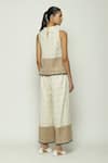 Shop_Abraham & Thakore_Off White 100% Cotton Jamdani High Neck Border Dotted Top _at_Aza_Fashions