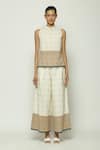 Abraham & Thakore_Off White 100% Cotton Jamdani High Neck Border Dotted Top _Online_at_Aza_Fashions