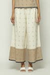 Buy_Abraham & Thakore_Off White 100% Cotton Jamdani High Neck Border Dotted Top _Online_at_Aza_Fashions