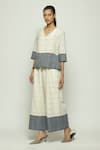 Buy_Abraham & Thakore_Off White 100% Cotton Jamdani V Neck Border Dot Print Top _Online_at_Aza_Fashions