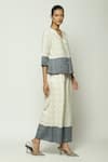 Shop_Abraham & Thakore_Off White 100% Cotton Jamdani V Neck Border Dot Print Top _Online_at_Aza_Fashions