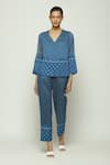 Buy_Abraham & Thakore_Blue Silk Embellished Sequin V Neck Shirt _at_Aza_Fashions