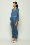 Abraham & Thakore_Blue Silk Embellished Sequin V Neck Shirt _Online_at_Aza_Fashions