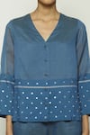 Shop_Abraham & Thakore_Blue Silk Embellished Sequin V Neck Shirt _Online_at_Aza_Fashions