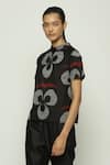 Abraham & Thakore_Black Silk High Neck Ikat Ottoman Moon Print Top _Online_at_Aza_Fashions