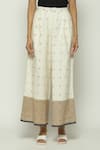 Shop_Abraham & Thakore_Off White 100% Cotton Jamdani Border Dotted Trouser _at_Aza_Fashions