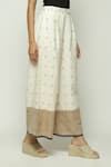 Buy_Abraham & Thakore_Off White 100% Cotton Jamdani Border Dotted Trouser _Online_at_Aza_Fashions