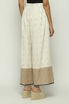 Shop_Abraham & Thakore_Off White 100% Cotton Jamdani Border Dotted Trouser _Online_at_Aza_Fashions