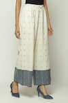 Buy_Abraham & Thakore_Off White 100% Cotton Jamdani Border Dotted Pattern Trouser _Online_at_Aza_Fashions