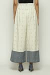 Shop_Abraham & Thakore_Off White 100% Cotton Jamdani Border Dotted Pattern Trouser _Online_at_Aza_Fashions