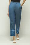 Shop_Abraham & Thakore_Blue Silk Embellished Sequin Maheshwar Trouser _at_Aza_Fashions