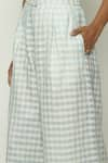 Abraham & Thakore_Blue Silk Maheshwar Gingham Checkered Trouser _at_Aza_Fashions