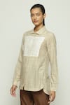 Buy_Abraham & Thakore_Beige Silk Dotted Button Down Shirt _Online_at_Aza_Fashions