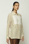 Shop_Abraham & Thakore_Beige Silk Dotted Button Down Shirt _Online_at_Aza_Fashions