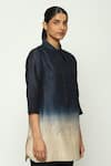 Shop_Abraham & Thakore_Blue Chanderi Embroidered Crewel Collared Ombre Shirt _Online_at_Aza_Fashions