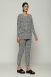 Buy_Abraham & Thakore_Black Tencel Lycra Printed Lattice Trouser _Online_at_Aza_Fashions