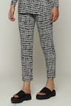 Shop_Abraham & Thakore_Black Tencel Lycra Printed Lattice Trouser _Online_at_Aza_Fashions