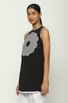 Abraham & Thakore_Black Silk Crepe De Chine Embroidery Sequin Halter Neck Circlet Bloom Tunic _Online_at_Aza_Fashions