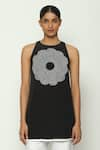 Buy_Abraham & Thakore_Black Silk Crepe De Chine Embroidery Sequin Halter Neck Circlet Bloom Tunic 