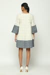 Shop_Abraham & Thakore_Ivory 100% Cotton Dot Round Neck Pattern Bell Sleeves Dress _at_Aza_Fashions