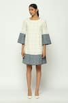 Buy_Abraham & Thakore_Ivory 100% Cotton Dot Round Neck Pattern Bell Sleeves Dress 