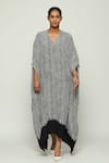 Buy_Abraham & Thakore_Black Silk Crepe De Chine Print Crewel V Neck Kaftan _at_Aza_Fashions