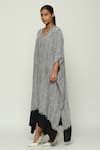 Abraham & Thakore_Black Silk Crepe De Chine Print Crewel V Neck Kaftan _Online_at_Aza_Fashions