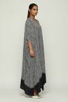 Buy_Abraham & Thakore_Black Silk Crepe De Chine Print Crewel V Neck Kaftan _Online_at_Aza_Fashions