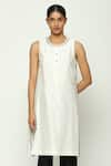 Buy_ABRAHAM AND THAKORE_Ivory Chanderi Embellished Mother Of Pearl Button Round Neck Tunic _at_Aza_Fashions