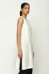 Buy_ABRAHAM AND THAKORE_Ivory Chanderi Embellished Mother Of Pearl Button Round Neck Tunic _Online_at_Aza_Fashions